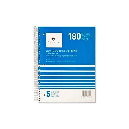 Sparco Sparco 5-Subject Notebook, 8in x 10-1/2in, Wide Ruled, Bright White, 180 Sheets/Pad 83252